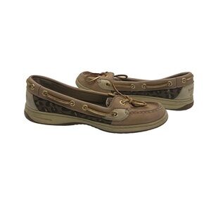 Sperry Top Sider Brown Angelfish Leopard Jacquard Boat Shoe Size 7.5 Women's